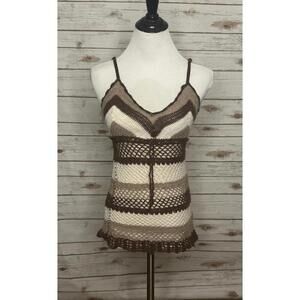 Say What? Y2K brown/cream/tan striped crochet babydoll camisole Size Small
